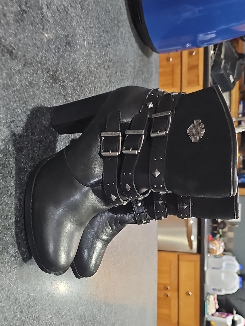 Harley-Davidson Black Studded Buckle Heeled Ankle Boots
